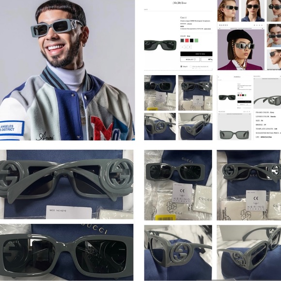 GUCCI 2023 RECTANGLE IN A SMOKE GREEN COLOR WITH MAXI BOLD “GG” LOGO SUNGLASSES - Picture 2 of 16